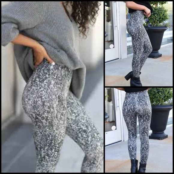 SPANX FAUX LEATHER SNAKE SHINE HIGH RISE TUMMY CONTROL SHAPING LEGGINGS SIZE L - Picture 1 of 11